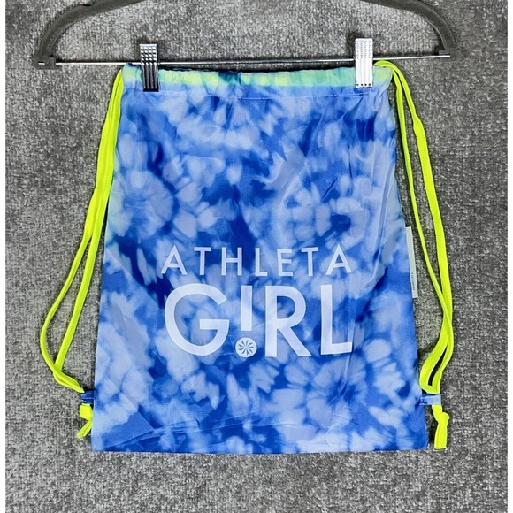 Athleta Girl Tie Dye Drawcord Sport Bag Cinch Sack Sac Blue Neon Yellow - Picture 2 of 5